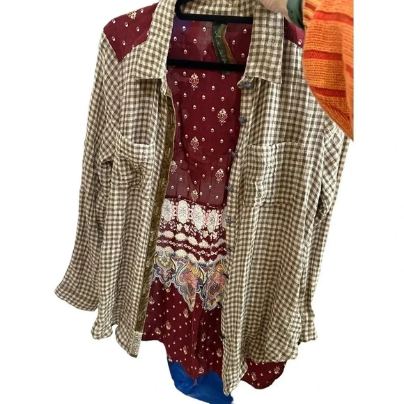 Aratta Silent Journey Women Long Sleeve Button Down Collared Plaid Shirt Size S - Picture 2 of 12